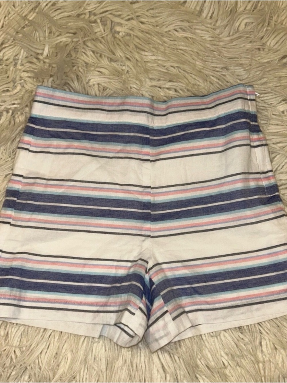 Janie and Jack Striped High-Waist Shorts - White / Blue / Pink